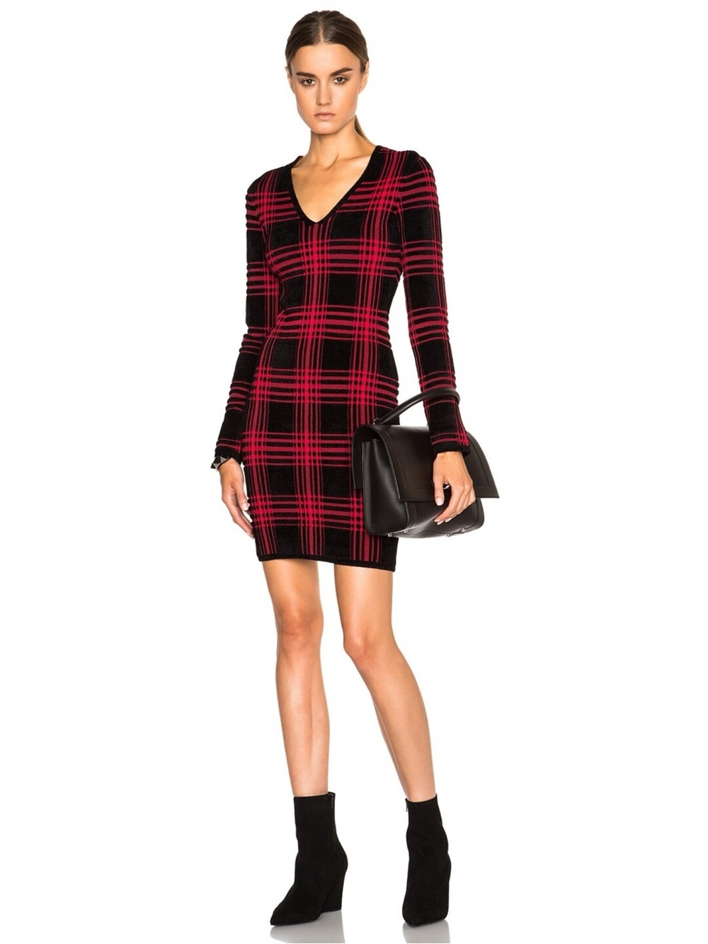Alexander Wang Buffalo Plaid V-Neck Long Sleeve Dress Medium